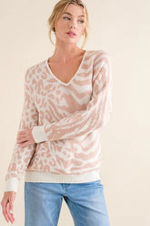 And The Why Leopard Zebra Combo Casual Sweater Top OutfitFlow